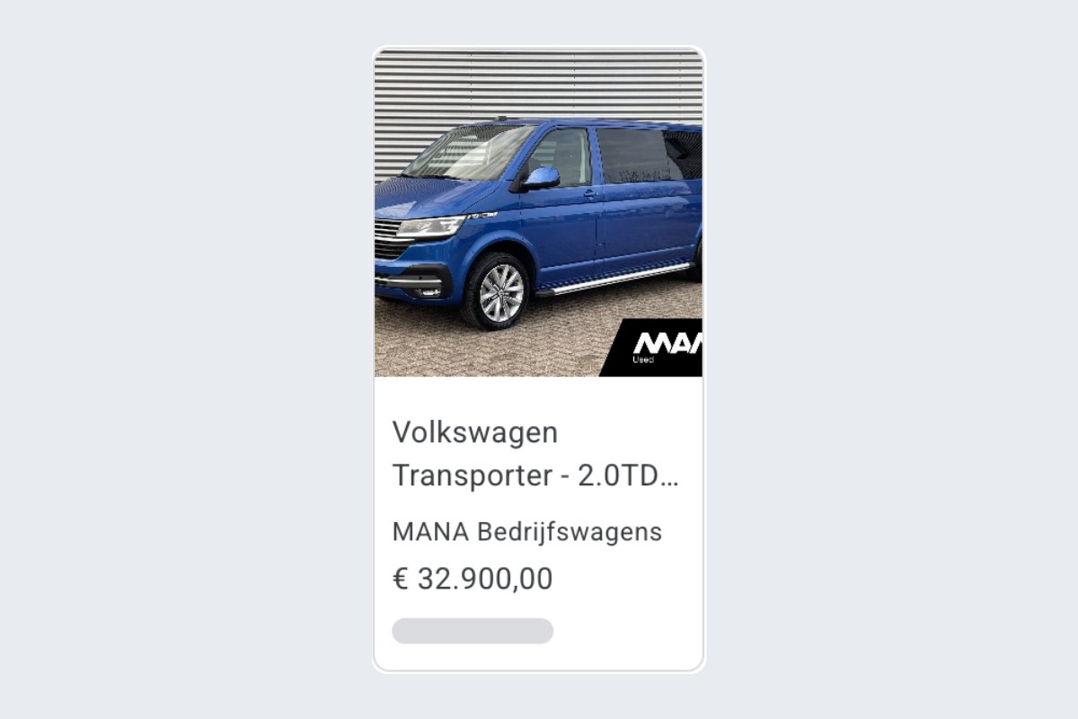 Voertuigadvertentie van MANA Bedrijfswagens in Google: Volkswagen Transporter met foto en prijs